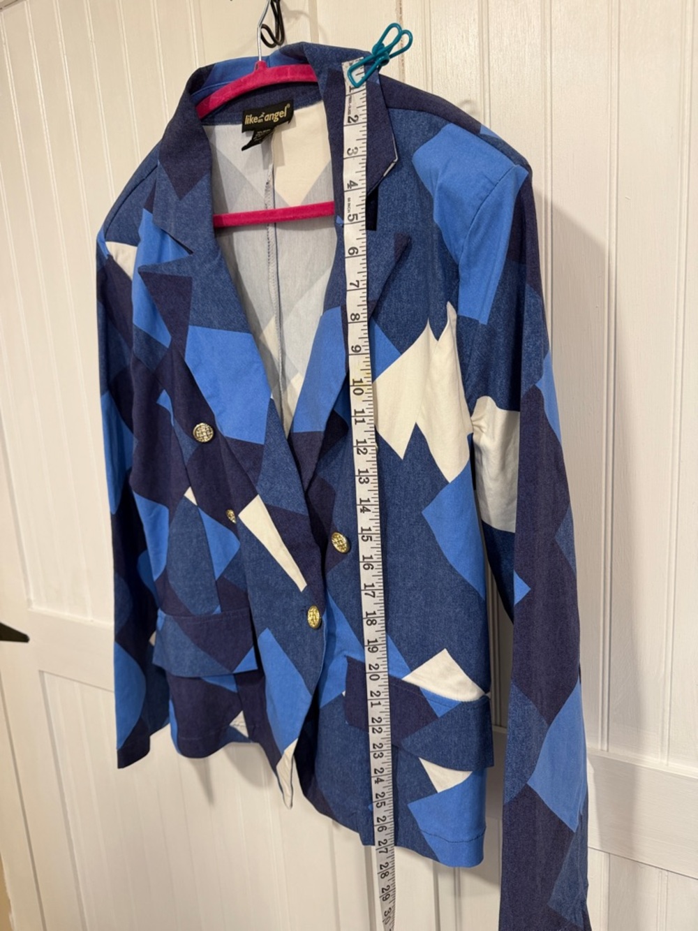 like an angel Blue Geometric Double-Breasted Blazer with White Accents size 1X - Picture 5 of 10